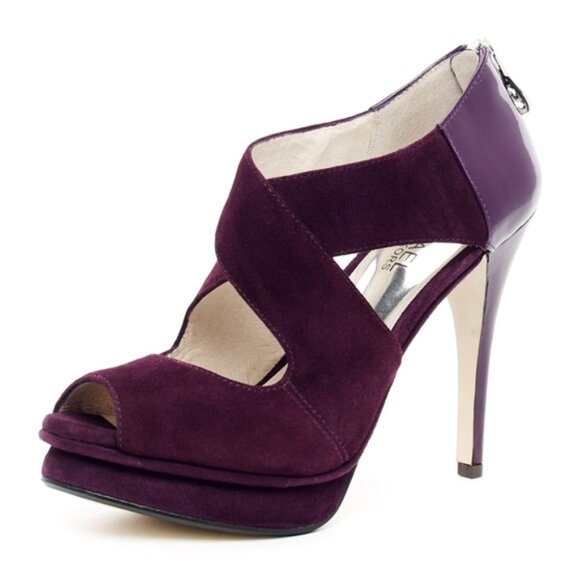 Michael Kors Elena Cross Strap Suede Stiletto Heels in Bordeux Size 9.5 - Picture 1 of 3
